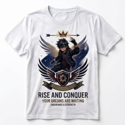 kids graphic t shirt 6-16 years rise and conquer