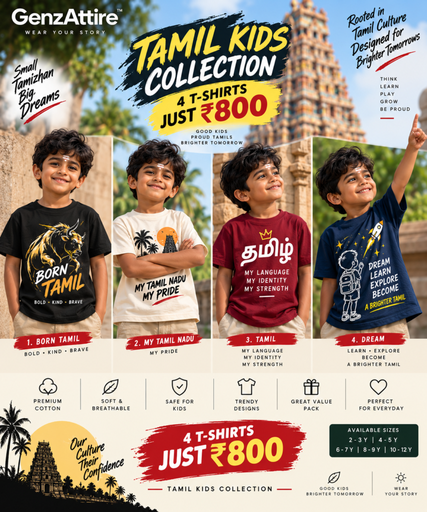 tamil graphic t shirts for kids pack of 4 by genzattire